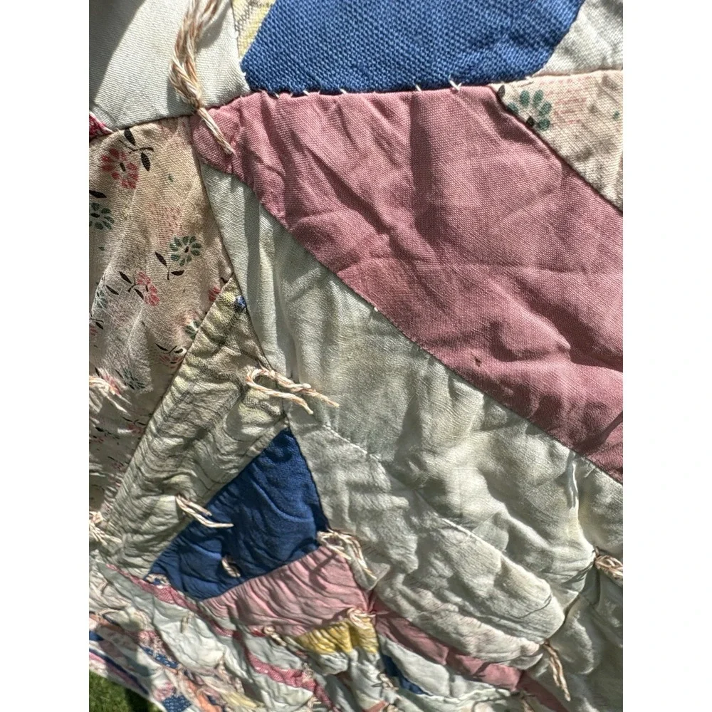 Antique Handmade Quilt Pastel Thick Heavy Wool Lined Cottagecore Granny 71